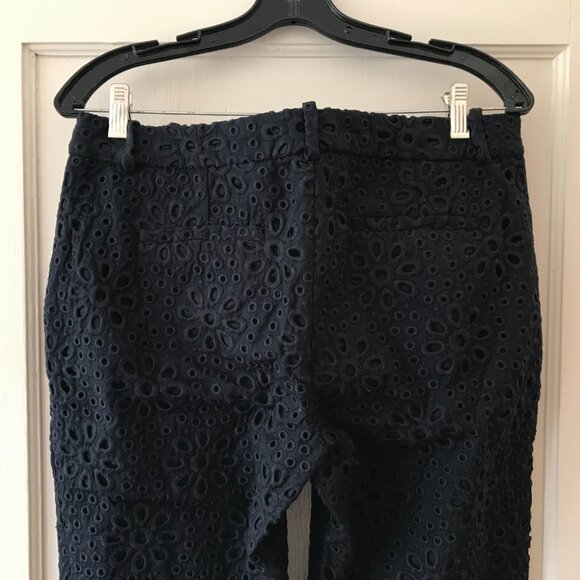 J.Crew | Navy Pinwheel Floral Eyelet Cafe Capri Pants - Picture 7 of 11